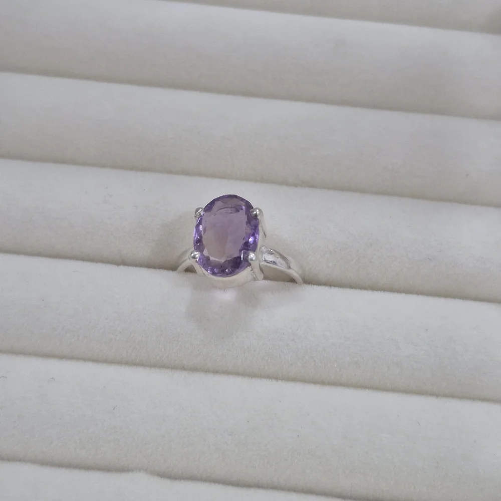 925 Natural Silver Ring with Amethyst Gemstone Handmade Ring - Picture 6 of 7